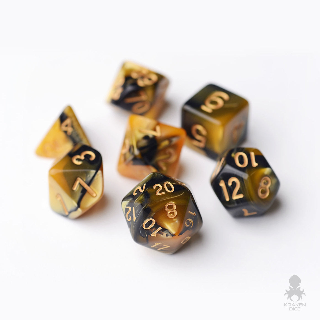 Molten Gold Yellow & Black Polyhedral 7pc Dice Set